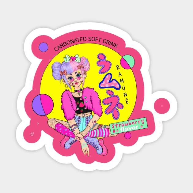 STRAWBERRY RA-MU-NE Sticker by CrybabyDaydreams